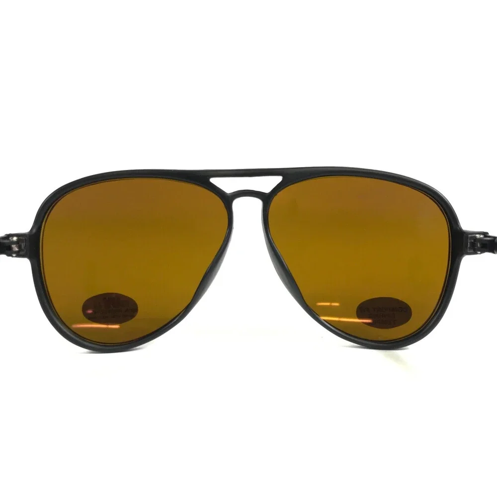 Vintage Supervision Sunglasses Matte Black Pilot Frames with Brown Lenses